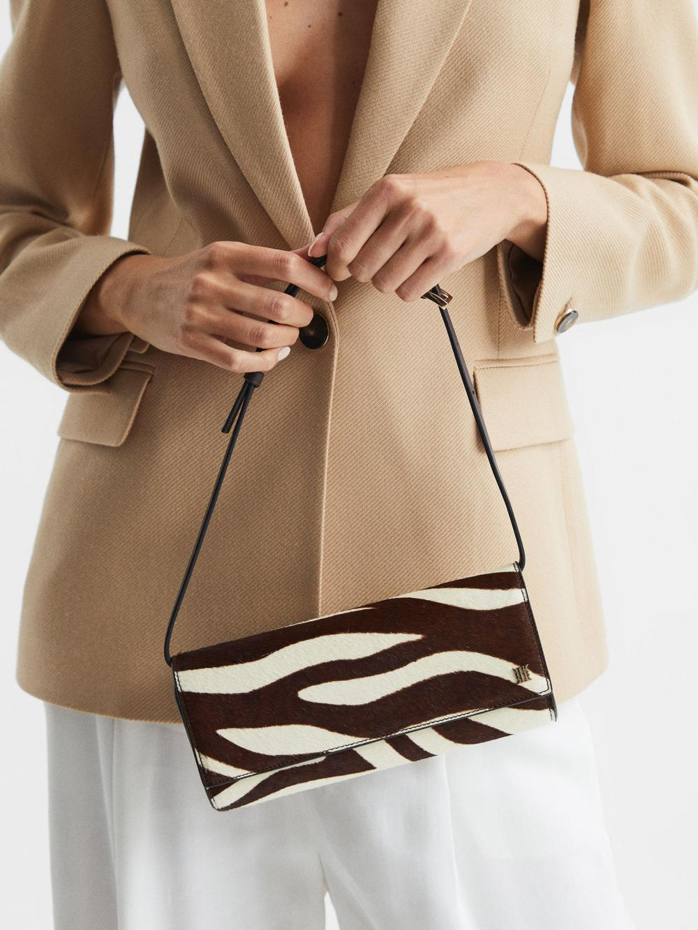 Reiss Bags | Dakota Zebra Calf Hair Baguette Bag Mocha - Women