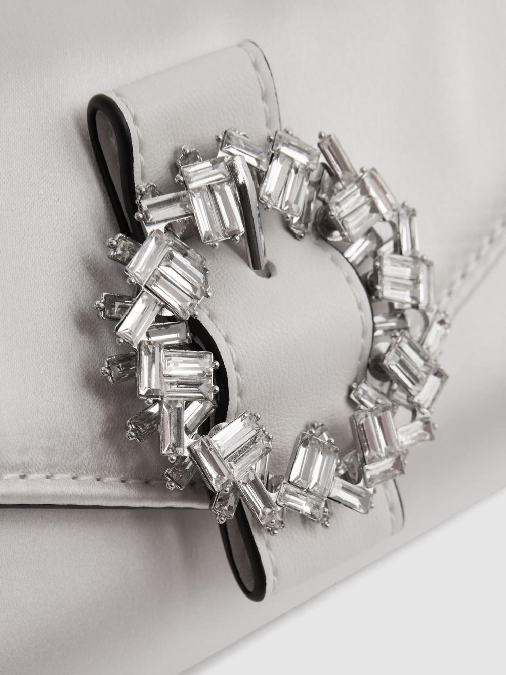 Reiss Bags | Delphine Diamanté Buckle Satin Clutch Off White - Women