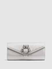 Reiss Bags | Delphine Diamanté Buckle Satin Clutch Off White - Women