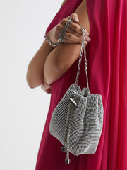 Reiss Bags | Demi Crystal Mini Bucket Bag Silver - Women