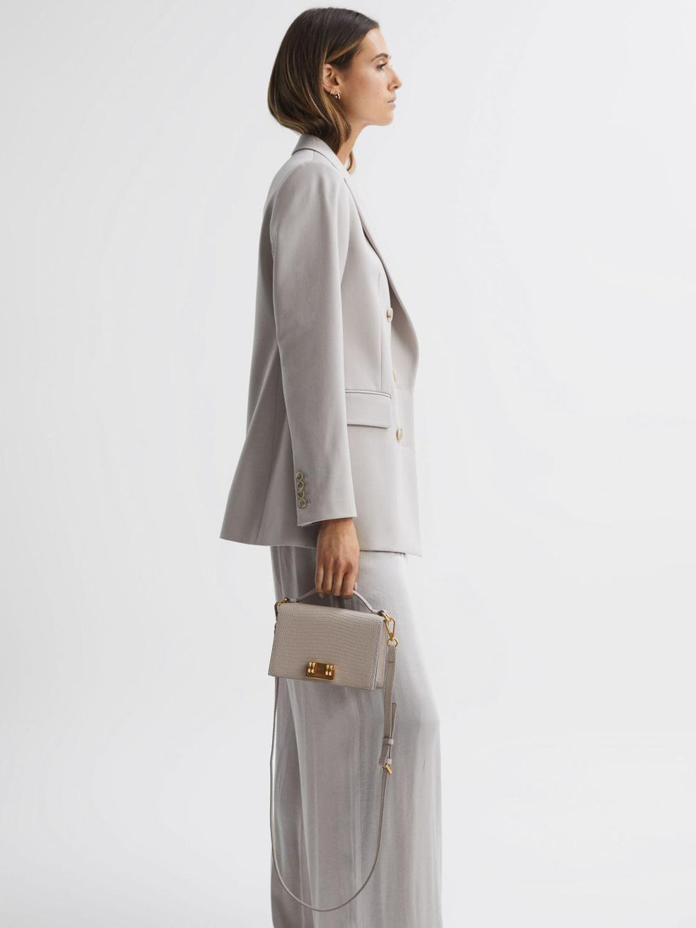 Reiss Bags | Oxford Grained Leather Mini Cross-Body Bag Grey - Women