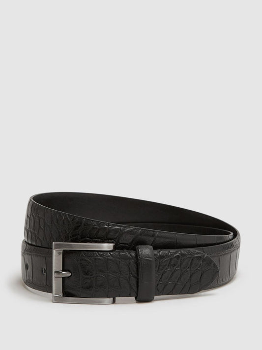 Reiss Belts | Albany Leather Belt Black/gunmetal - Men
