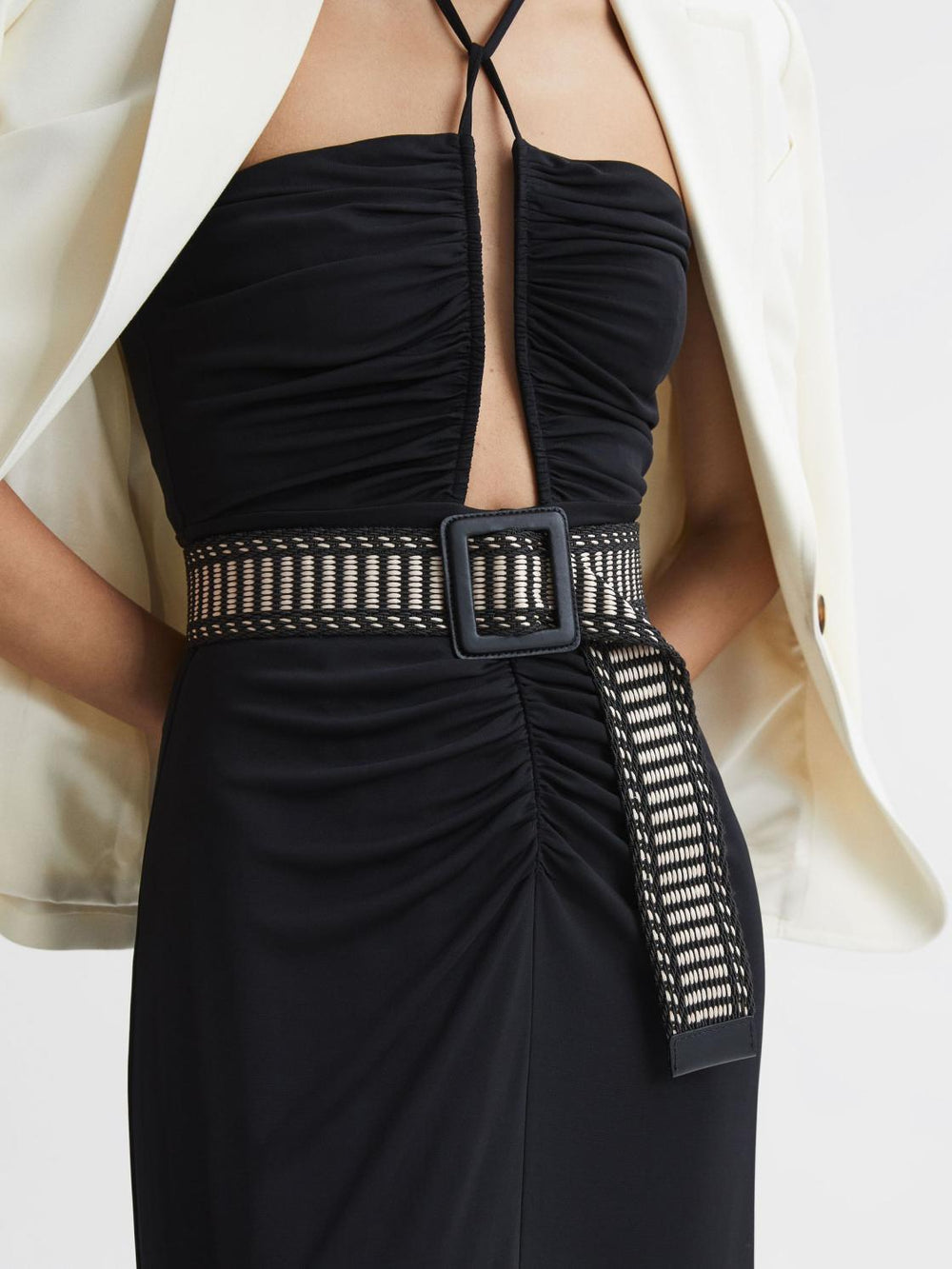 Reiss Belts | Daisy Raffia Buckled Belt Black/neutral - Women