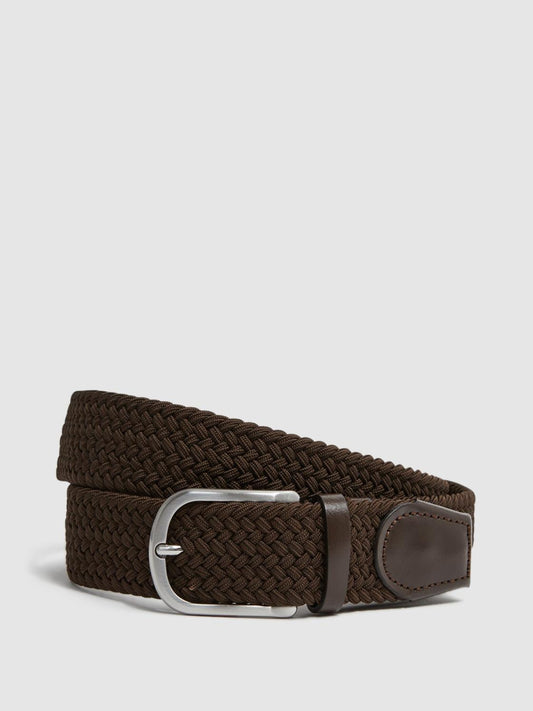 Reiss Belts | Elmont Woven Belt Dark Brown - Men