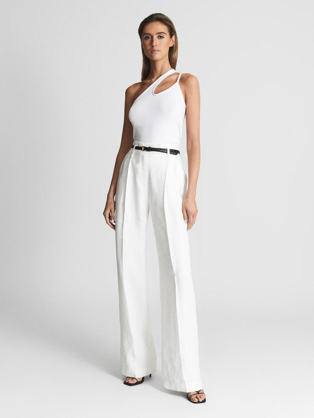 Reiss Belts | Molly Mini Leather Croc Embossed Mini Belt Black - Women