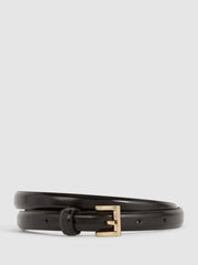Reiss Belts | Molly Mini Leather Croc Embossed Mini Belt Black - Women