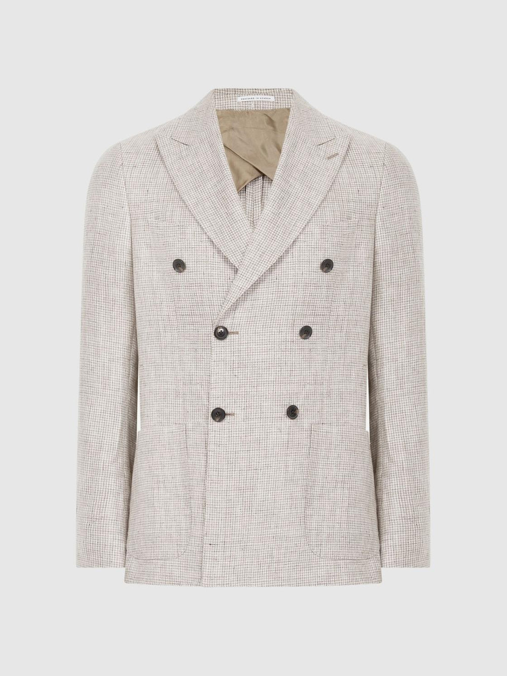 Reiss Blazers | Angel Slim Fit Double Breasted Linen Puppytooth Blazer Oatmeal Melange - Men