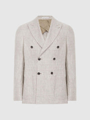 Reiss Blazers | Angel Slim Fit Double Breasted Linen Puppytooth Blazer Oatmeal Melange - Men
