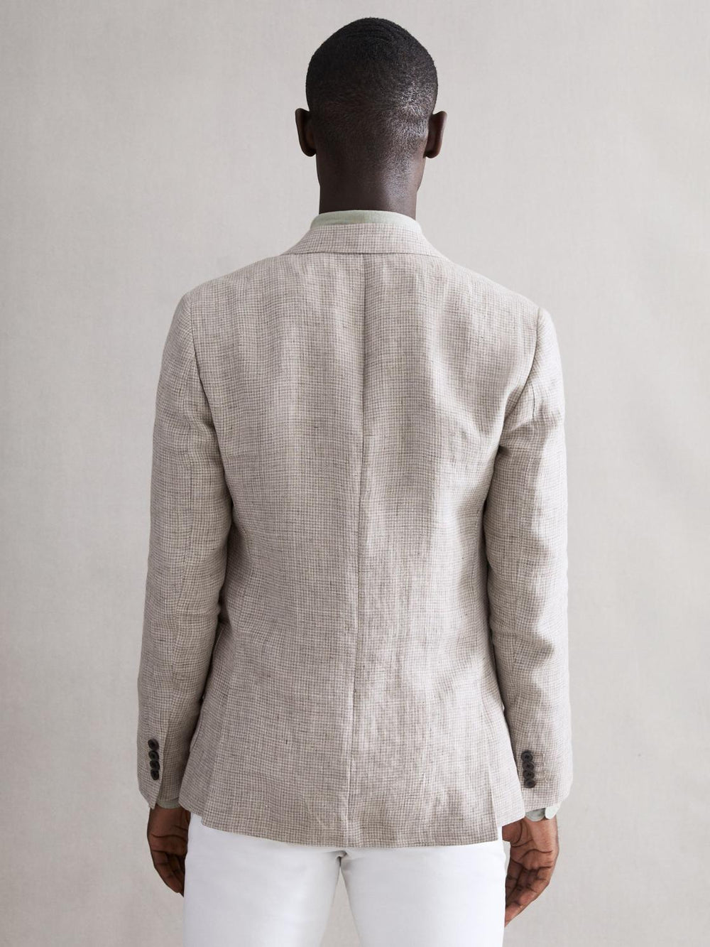 Reiss Blazers | Angel Slim Fit Double Breasted Linen Puppytooth Blazer Oatmeal Melange - Men