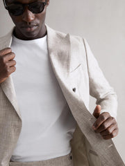 Reiss Blazers | Angel Slim Fit Double Breasted Linen Puppytooth Blazer Oatmeal Melange - Men