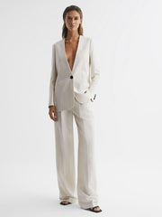 Reiss Blazers | Arleth Collarless Pinstripe Blazer White - Women