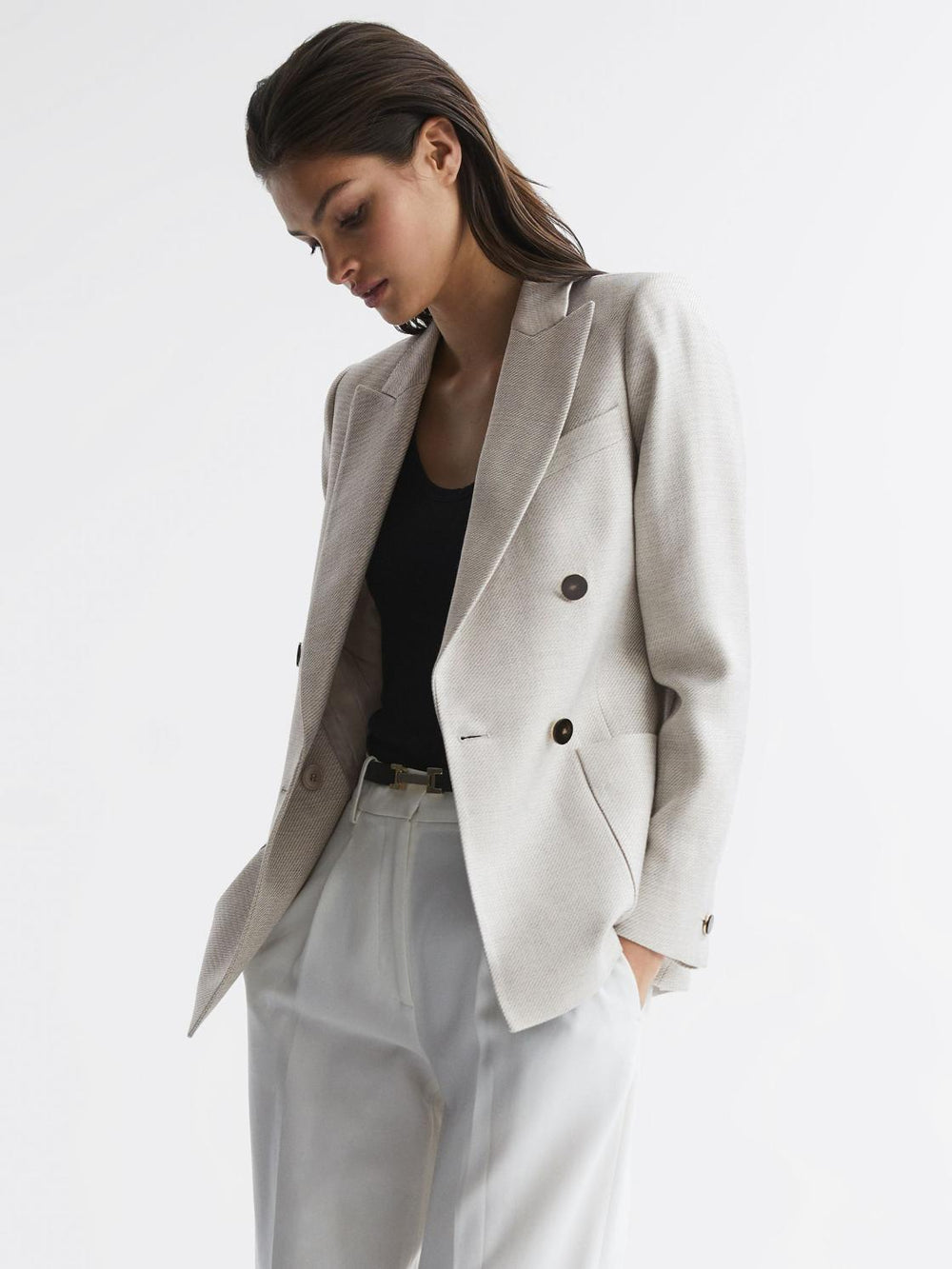Reiss Blazers | Gaia Tailored Double Breasted Blazer Neutral - Women