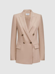 Reiss Blazers | Hollie Double Breasted Linen Blazer Blue - Women