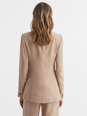 Reiss Blazers | Hollie Double Breasted Linen Blazer Blue - Women