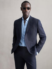 Reiss Blazers | Kin Slim Fit Single Breasted Linen Blazer Airforce Blue - Men