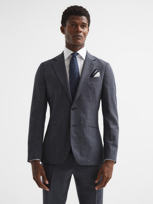 Reiss Blazers | Leadenhall Single Breasted Dogtooth Blazer Navy - Men