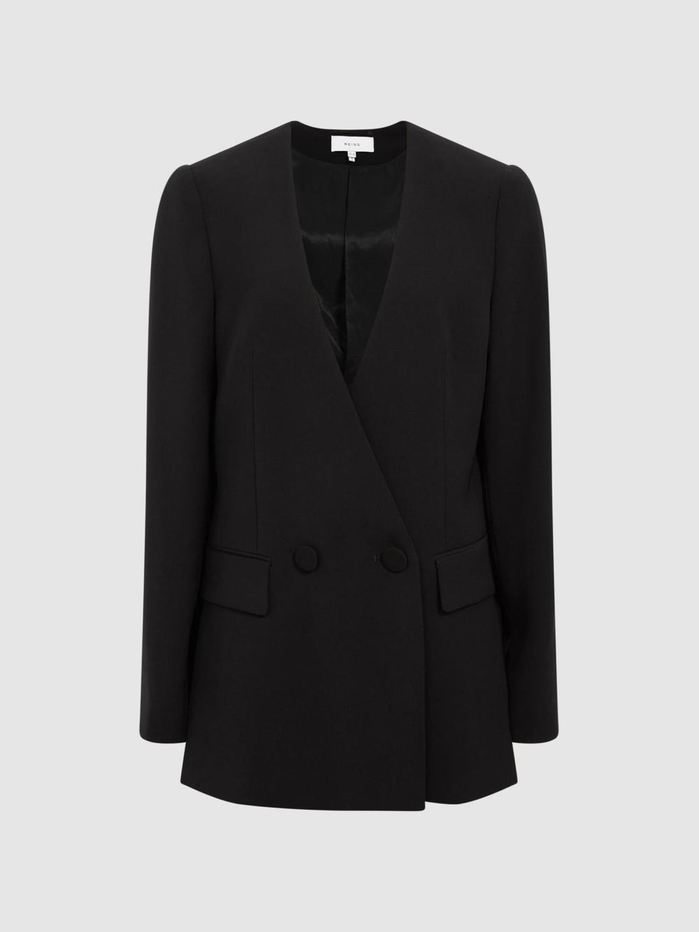 Reiss Blazers | Margeaux Collarless Double-Breasted Blazer Black - Women