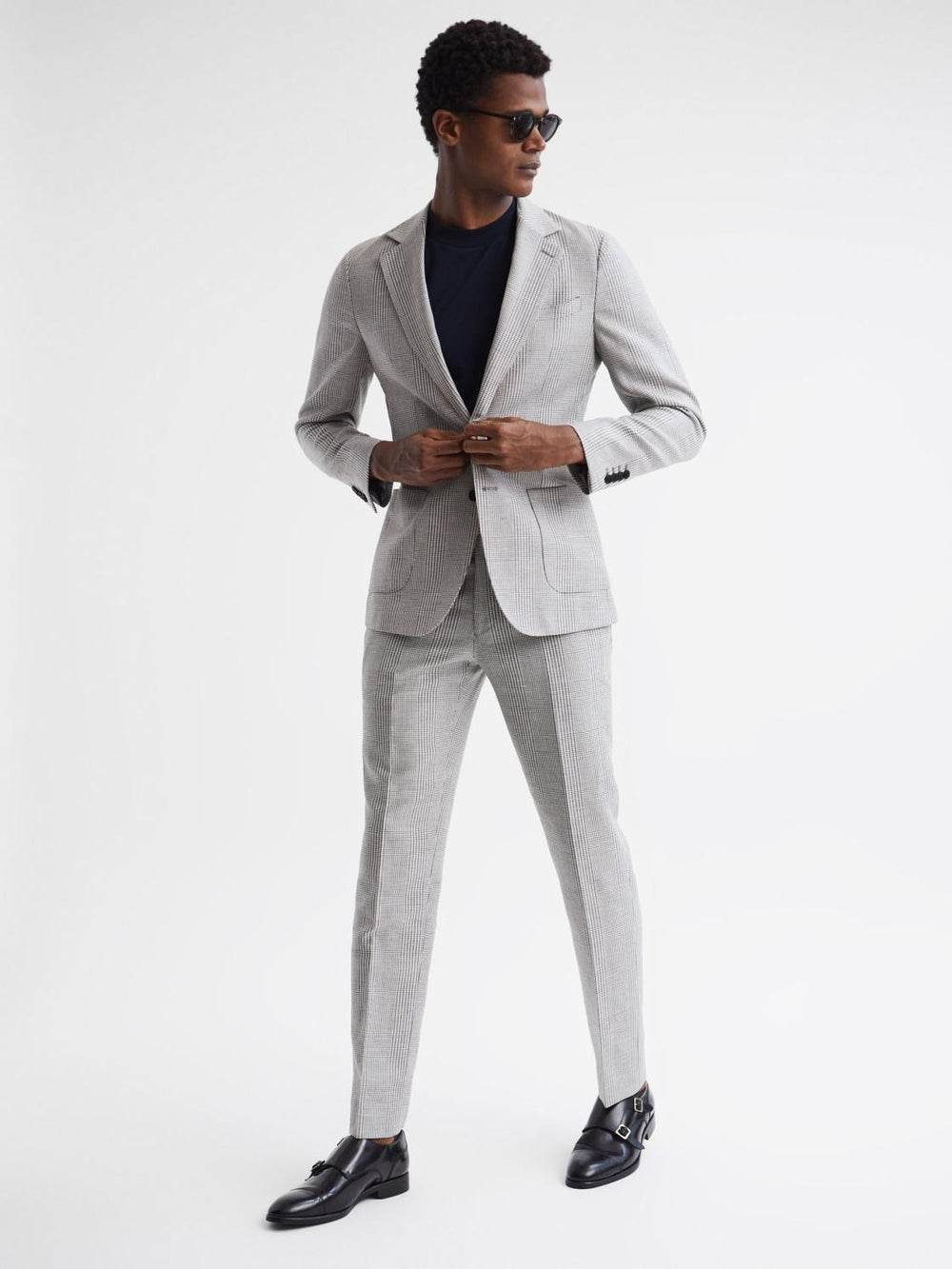 Reiss Blazers | Matinee Single Breasted Prince Of Wales Check Blazer Grey - Men