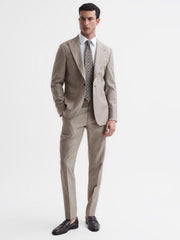 Reiss Blazers | Pew Slim Fit Wool Single Breasted Puppytooth Blazer Brown - Men