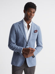 Reiss Blazers | Ravenswood Single Breasted Patch Pocket Blazer Soft Blue - Men