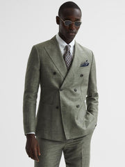 Reiss Blazers | Riva Slim Fit Double Breasted Wool-Linen Blazer Sage - Men