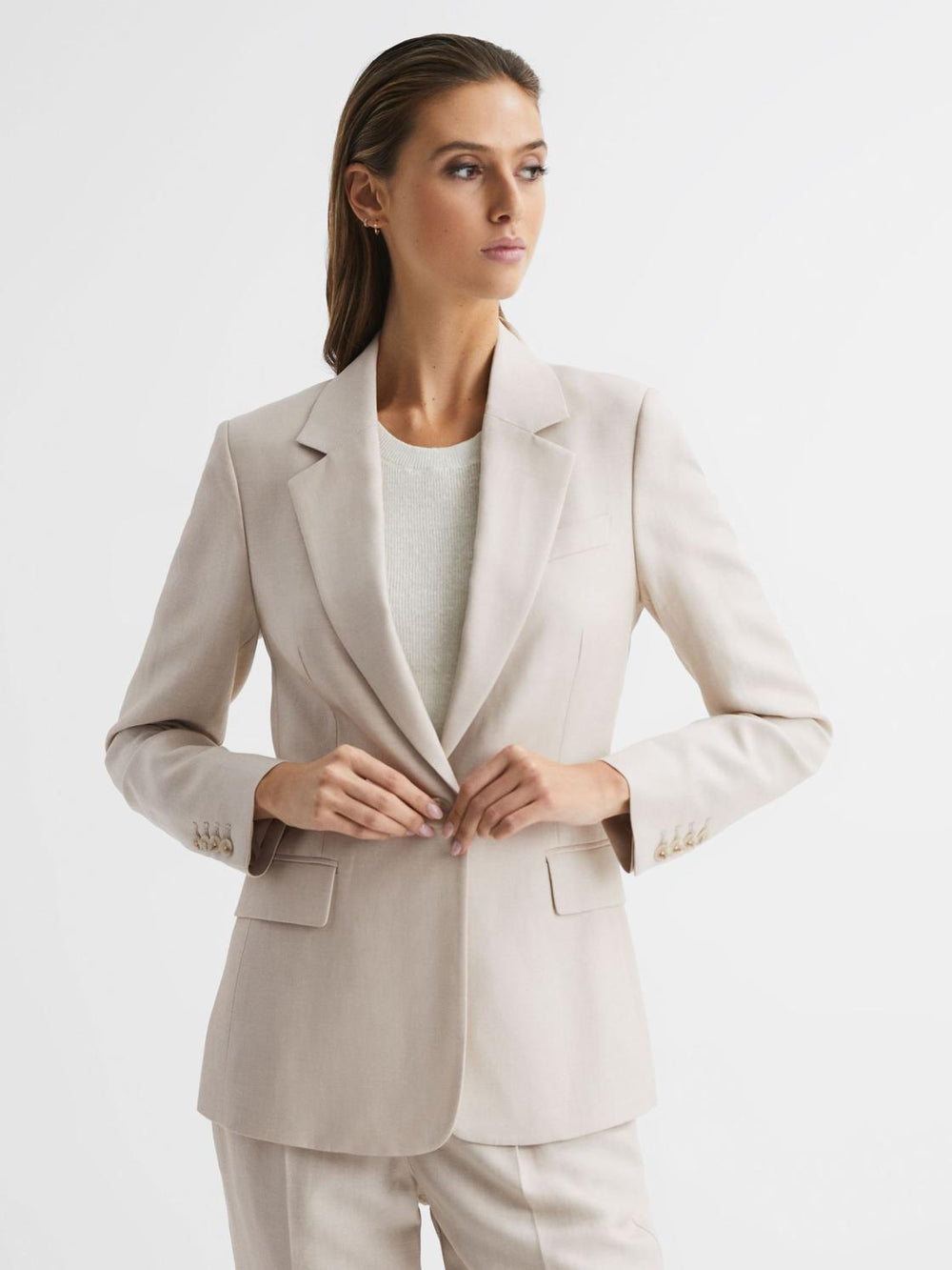 Reiss Blazers | Shae Single Breasted Tailored Blazer Oatmeal - Women