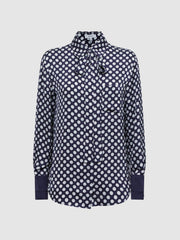 Reiss Blouses & Shirts | Ezra Polka Dot Long Sleeve Neck Tie Blouse Navy/white - Women