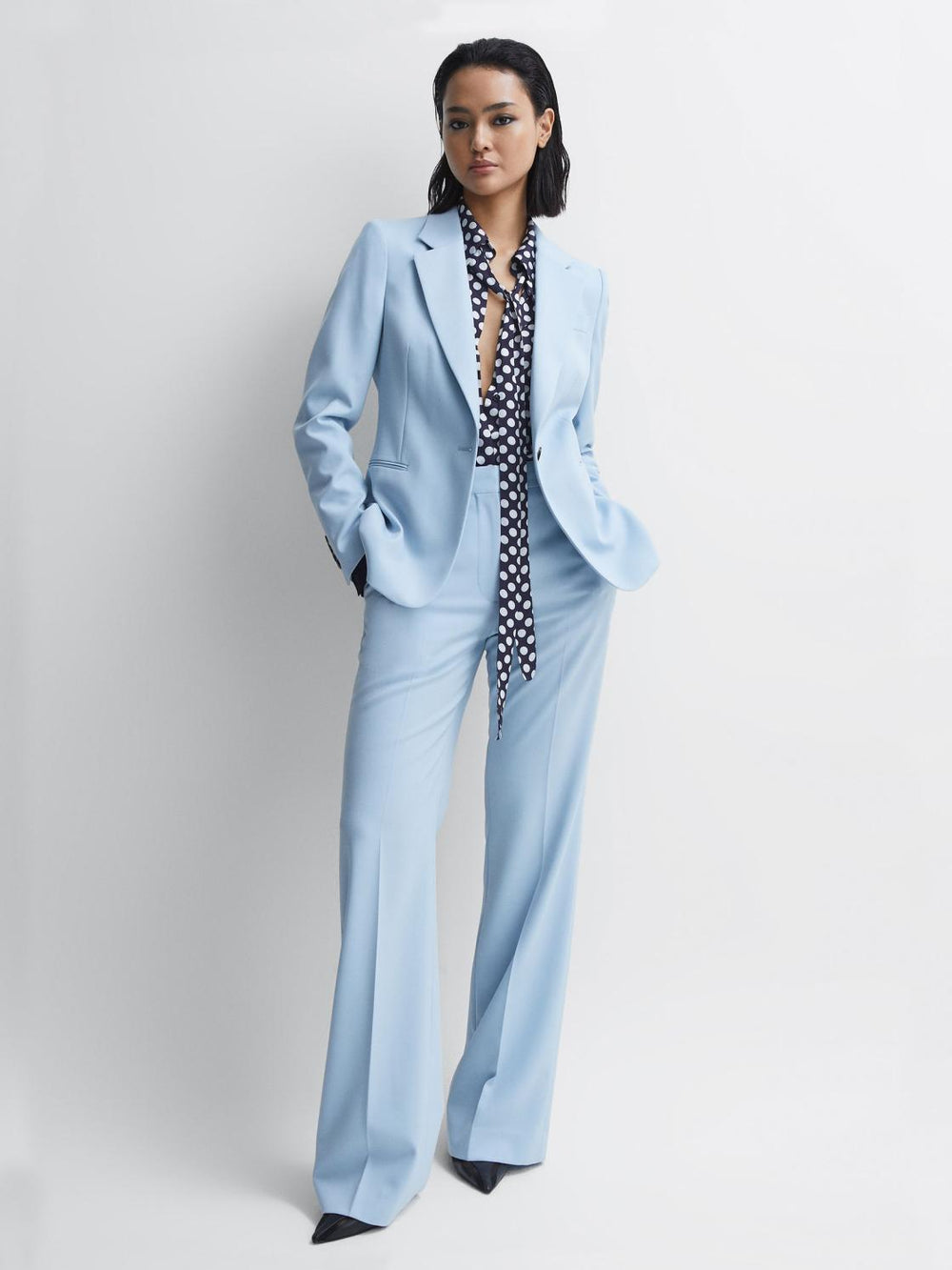 Reiss Blouses & Shirts | Ezra Polka Dot Long Sleeve Neck Tie Blouse Navy/white - Women