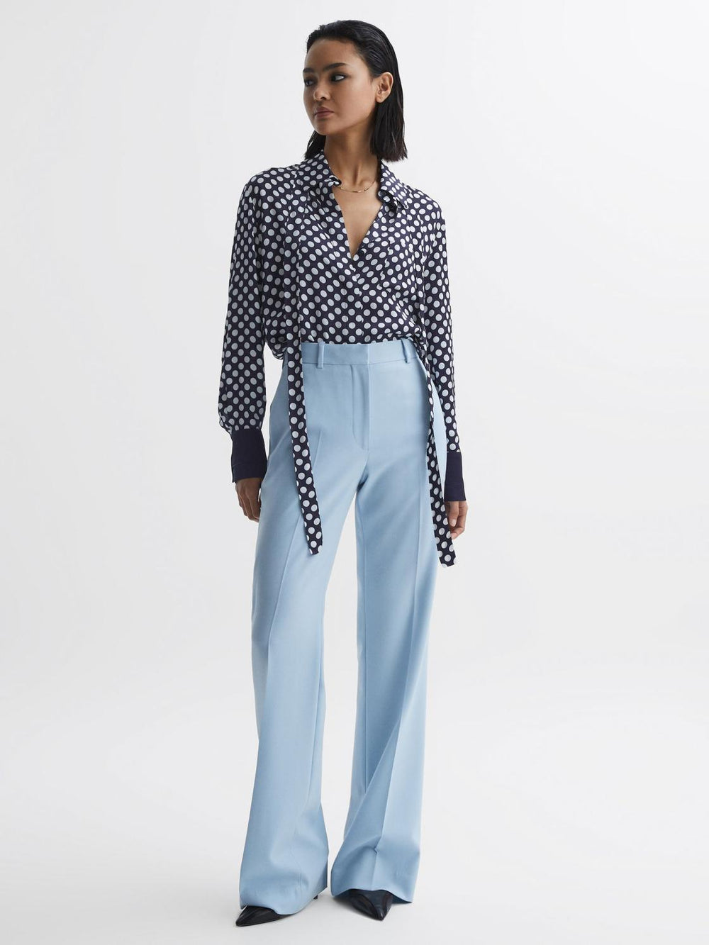 Reiss Blouses & Shirts | Ezra Polka Dot Long Sleeve Neck Tie Blouse Navy/white - Women