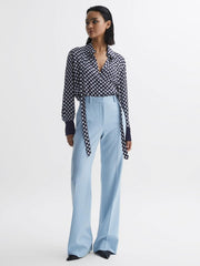 Reiss Blouses & Shirts | Ezra Polka Dot Long Sleeve Neck Tie Blouse Navy/white - Women