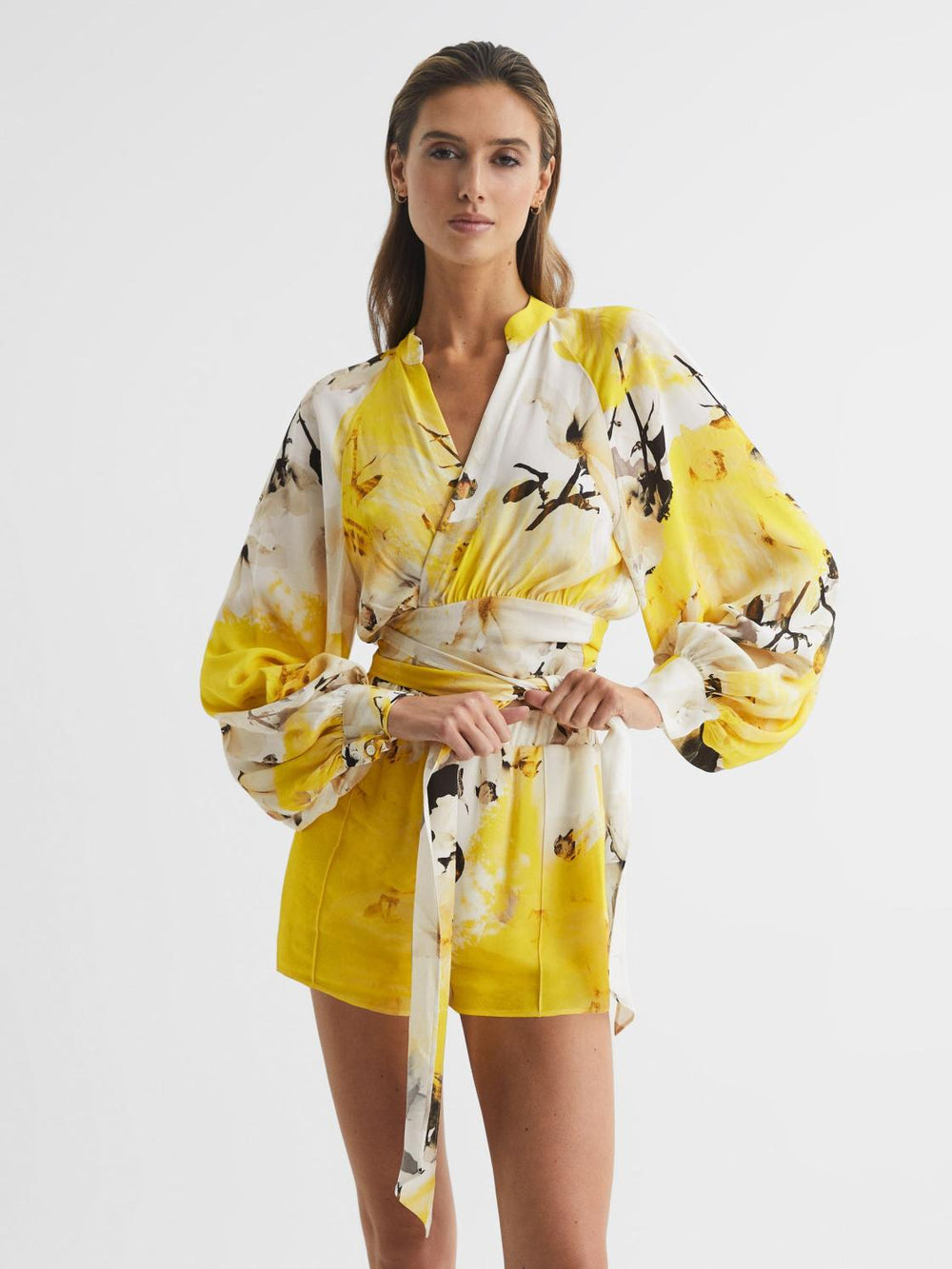 Reiss Blouses & Shirts | Odette Floral Print Cropped Blouse Yellow - Women