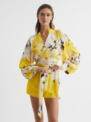 Reiss Blouses & Shirts | Odette Floral Print Cropped Blouse Yellow - Women