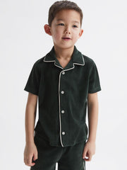 Reiss Co-Ords | Defoe Towelling Cuban Collar Shirt Green - Children