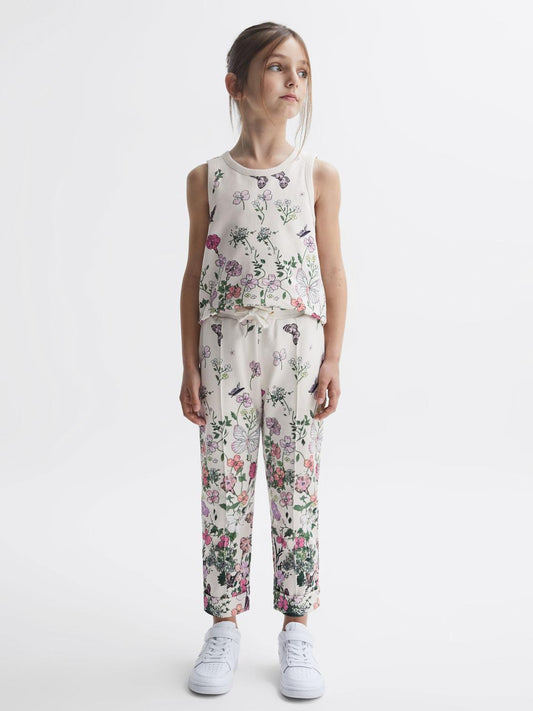 Reiss Co-Ords | Kemi Floral Print Drawstring Joggers Pink Print - Children