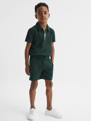 Reiss Co-Ords | Robin Slim Fit Textured Drawstring Shorts Airforce Blue - Children