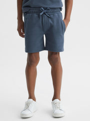 Reiss Co-Ords | Robin Slim Fit Textured Drawstring Shorts Airforce Blue - Children