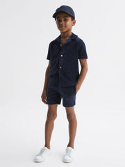 Reiss Co-Ords | Santal Cuban Collar Ribbed Textured Shirt Navy - Children