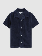 Reiss Co-Ords | Santal Cuban Collar Ribbed Textured Shirt Navy - Children