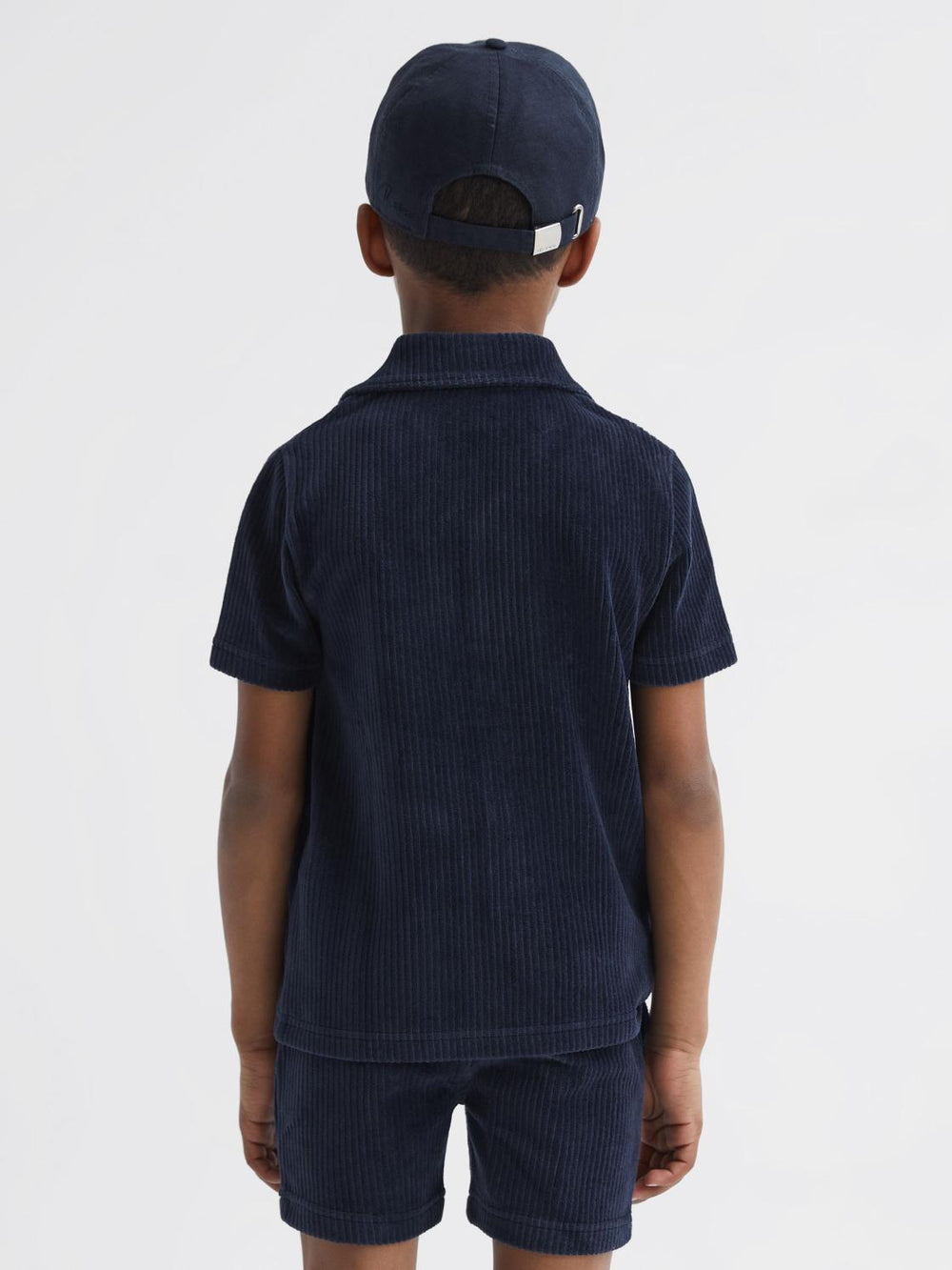 Reiss Co-Ords | Santal Cuban Collar Ribbed Textured Shirt Navy - Children