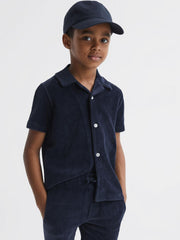 Reiss Co-Ords | Santal Cuban Collar Ribbed Textured Shirt Navy - Children