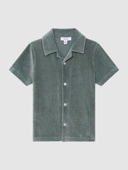 Reiss Co-Ords | Santal Cuban Collar Ribbed Textured Shirt Sage - Children