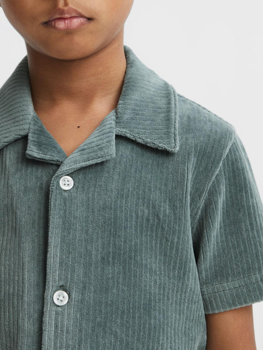 Reiss Co-Ords | Santal Cuban Collar Ribbed Textured Shirt Sage - Children
