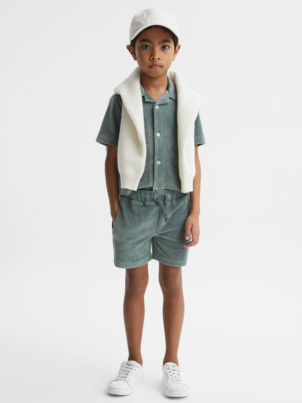 Reiss Co-Ords | Tortuga Ribbed Chenille Drawstring Shorts Sage - Children