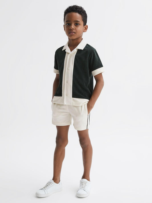 Reiss Co-Ords | Vine Textured Cuban Collar Shirt Green/ecru - Children