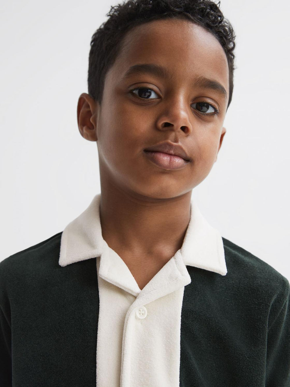 Reiss Co-Ords | Vine Textured Cuban Collar Shirt Green/ecru - Children