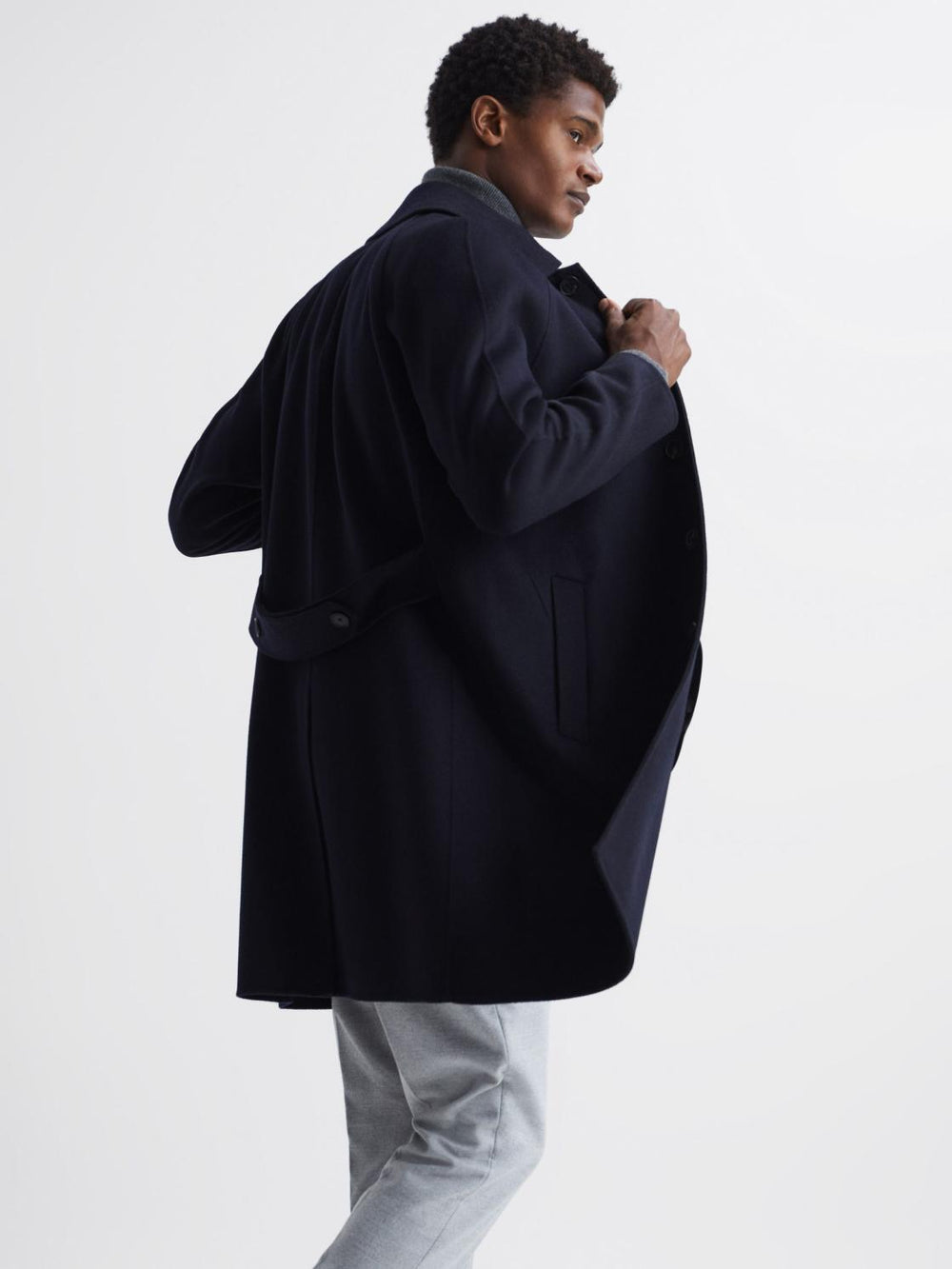 Reiss Coats & Jackets | Adventurer Raglan Sleeve Overcoat Navy - Men