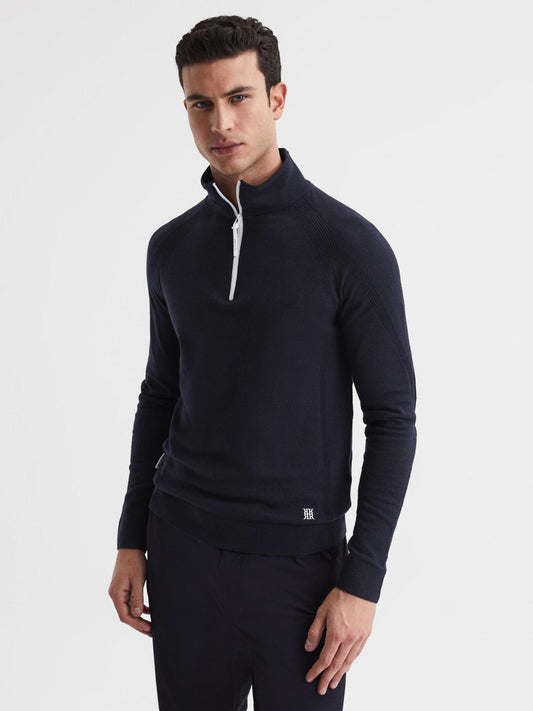 Reiss Coats & Jackets | Affleck Golf Stretch Merino Zip Neck Jumper Navy - Men