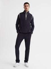 Reiss Coats & Jackets | Affleck Golf Stretch Merino Zip Neck Jumper Navy - Men
