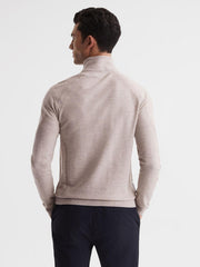 Reiss Coats & Jackets | Affleck Golf Stretch Merino Zip Neck Jumper Stone Melange - Men