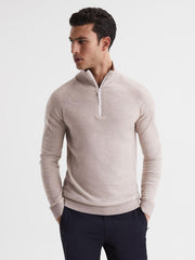Reiss Coats & Jackets | Affleck Golf Stretch Merino Zip Neck Jumper Stone Melange - Men